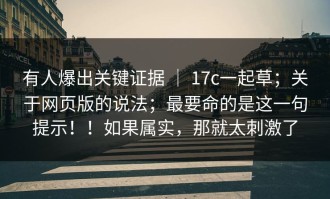 有人爆出关键证据 ｜ 17c一起草；关于网页版的说法；最要命的是这一句提示！！如果属实，那就太刺激了